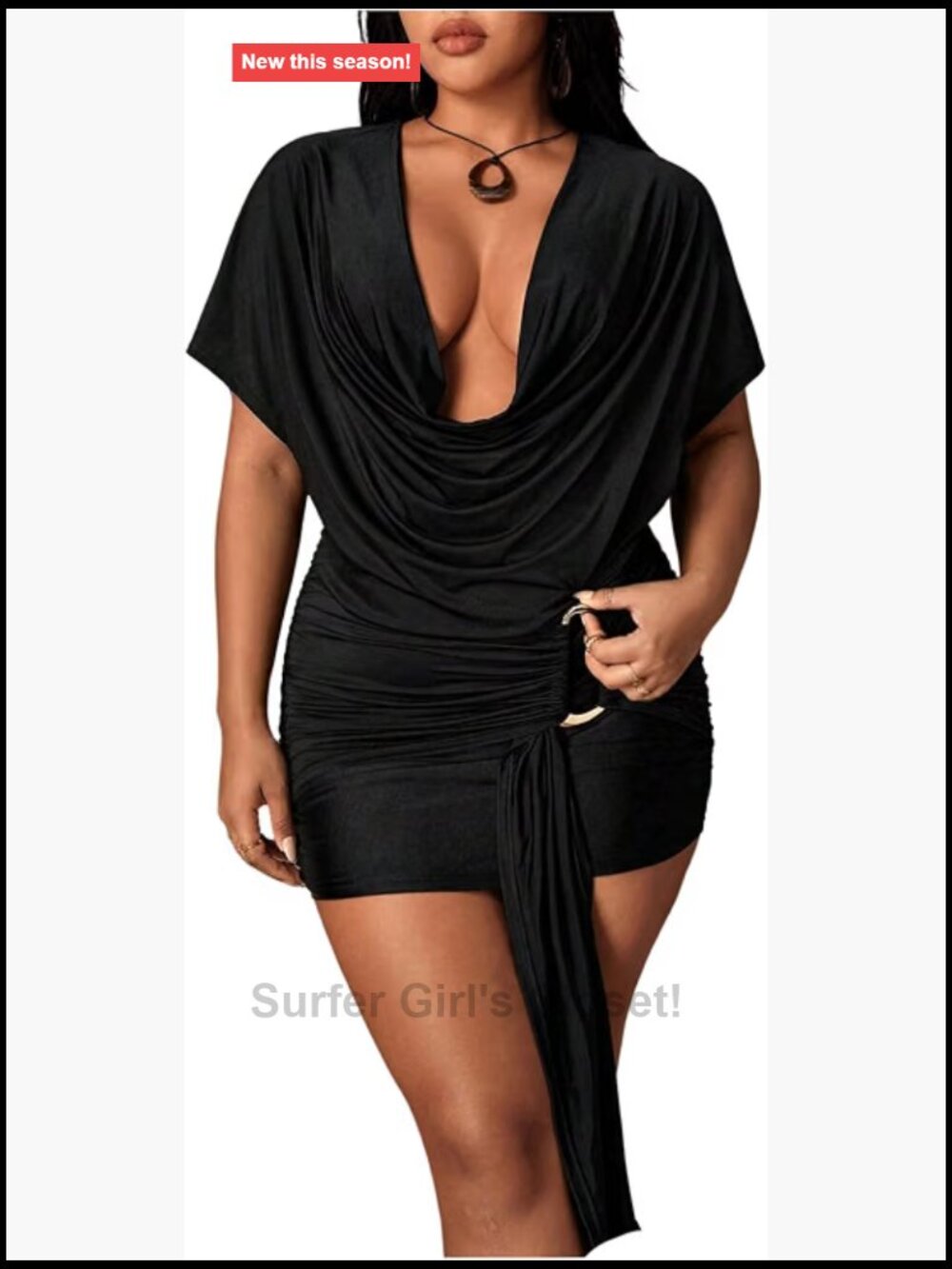 Plus Size Mini Dress Cowl Neck Ruched Bodycon
